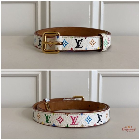 Authentic Louis Vuitton Multicolor Monogram Coated Canvas Leather Skinny Belt 75 - Picture 3 of 14